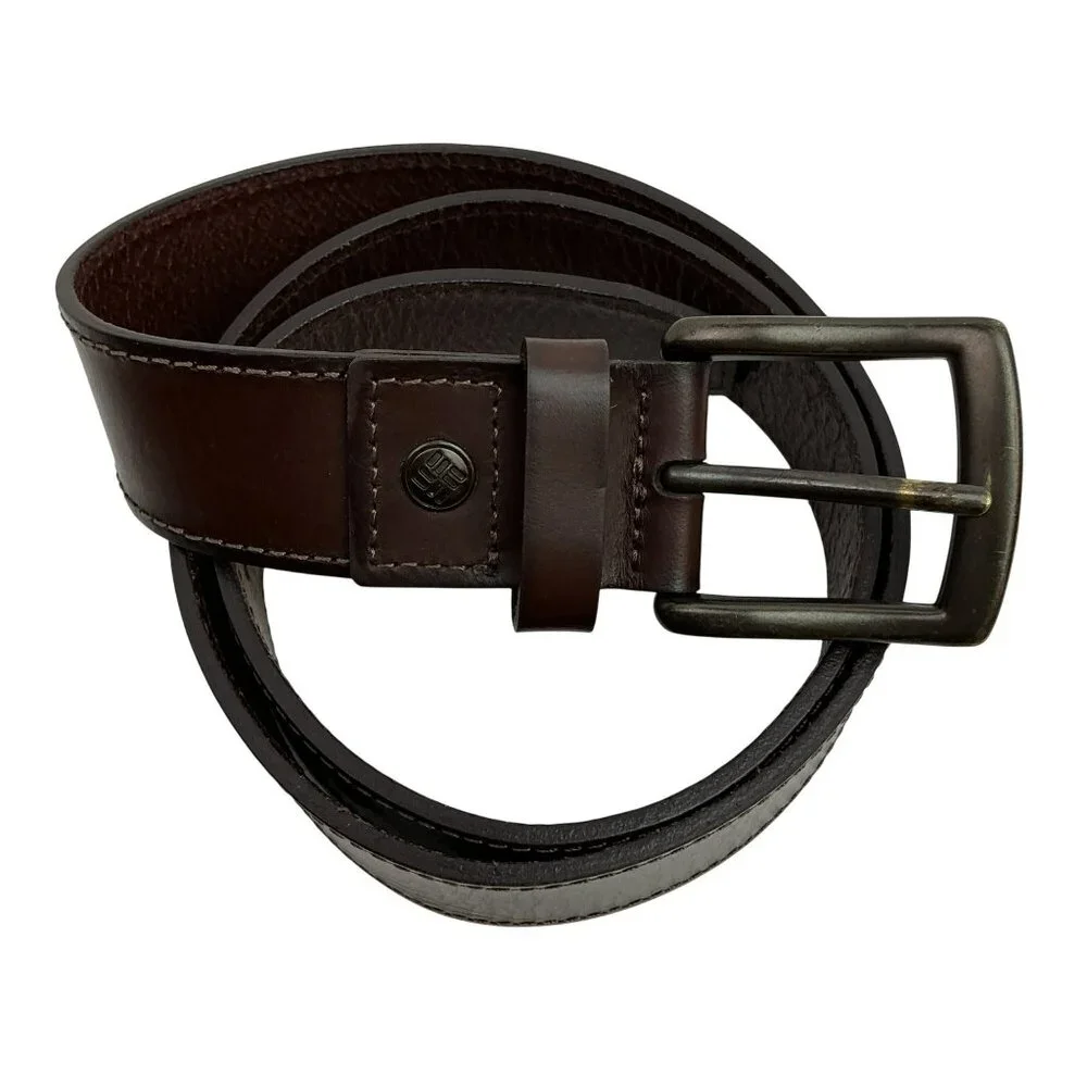 Columbia 100% Buffalo Leather Belt With Large Brass Buckle Mens M 34-36 Made In
